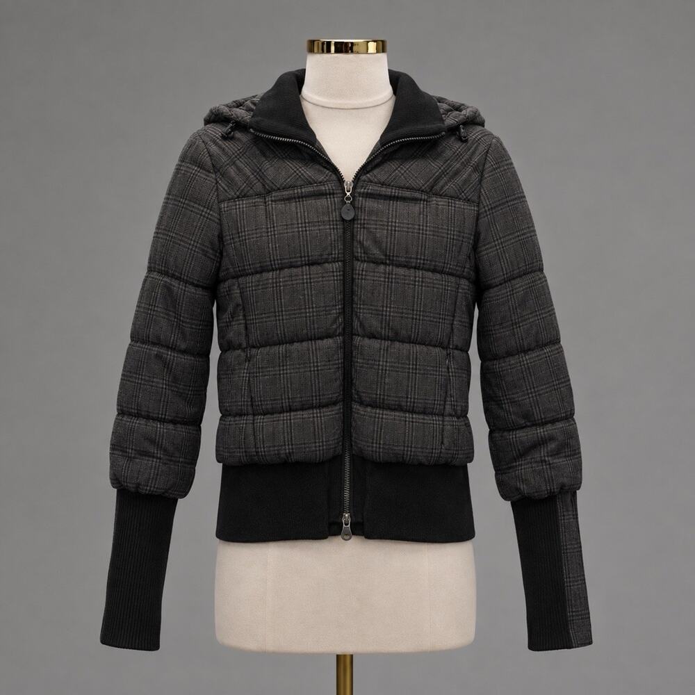 Patrizia Pepe Women’s VTG Plaid Quilted Hooded Puffer Jacket Full Zip Sz M Coat